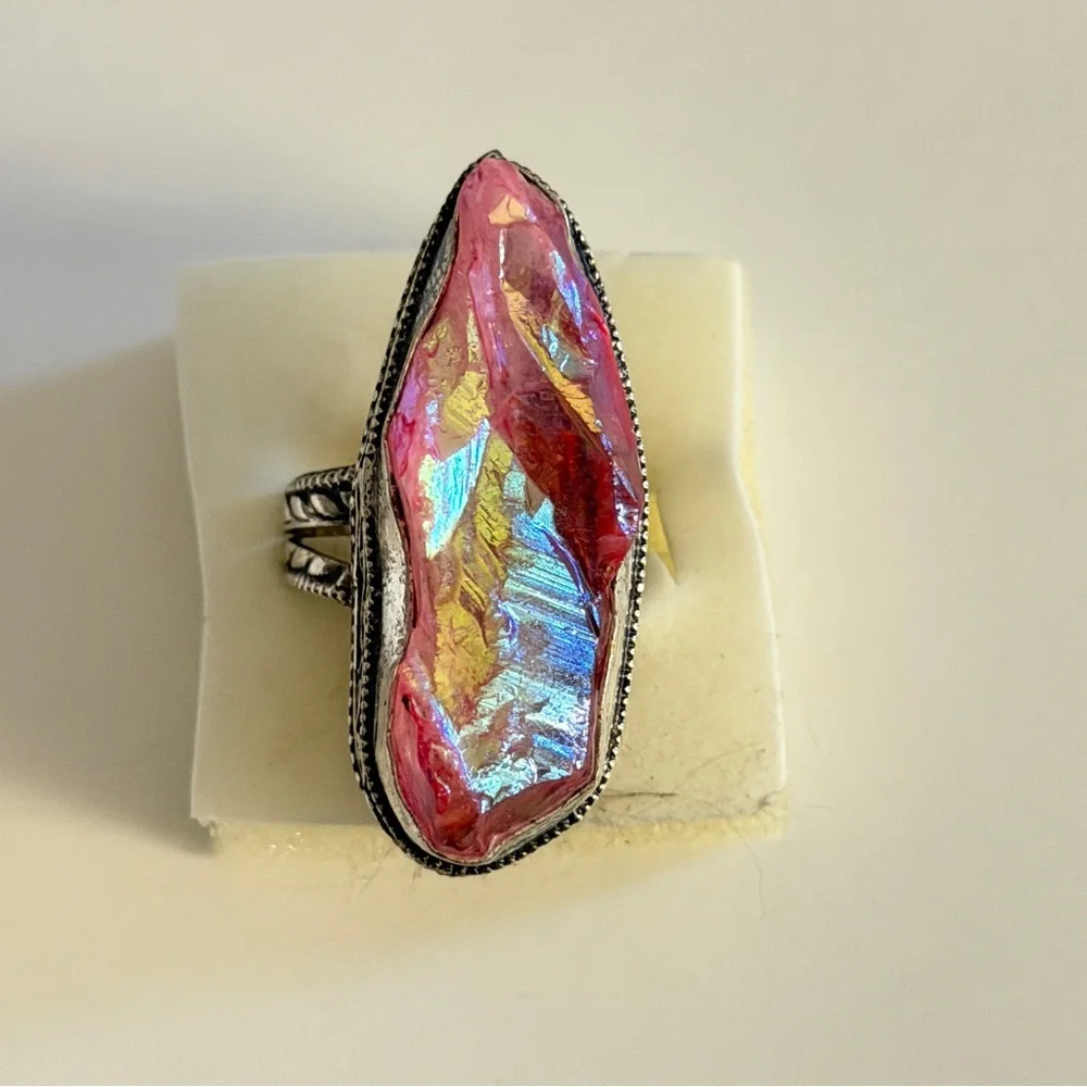 New Artesian Angel Aura Quartz Statement Ring 925 Sterling Silver (Stamped)
